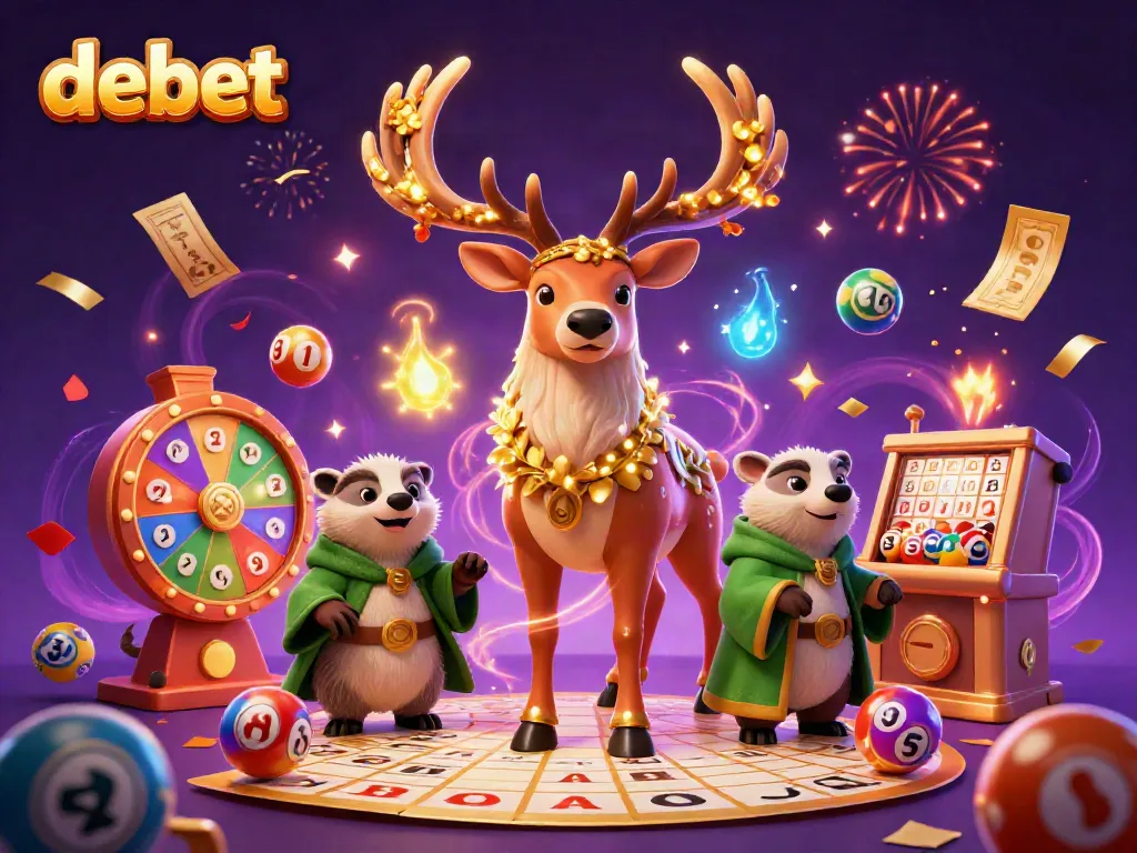 Experience the magic of debet with vibrant lottery elements and captivating characters in a festive scene.