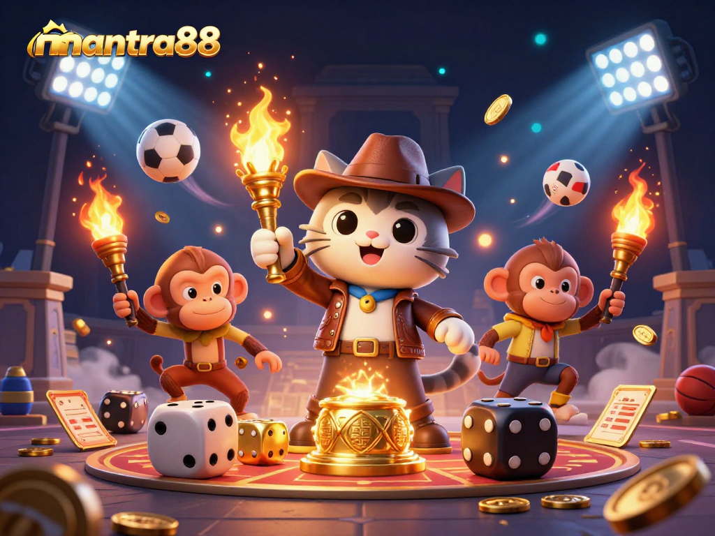 Experience mantra88's thrilling gaming adventure with an archaeologist cat and dynamic elements.