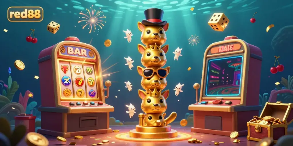 Experience the vibrant energy of red88 with a magical 3D casino scene bursting with excitement and rewards.