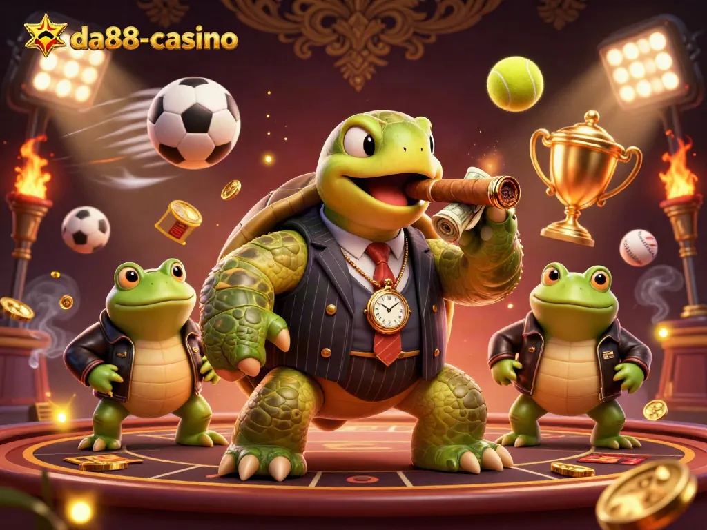 Experience the excitement at da88-casino with a vibrant 3D casino scene featuring unique characters and elements.