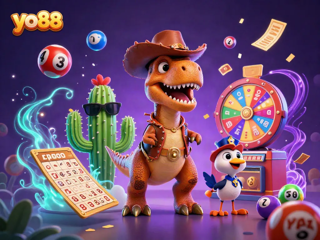 Engage in thrilling moments with yo88 as the cowboy dinosaur leads an entertaining casino adventure.
