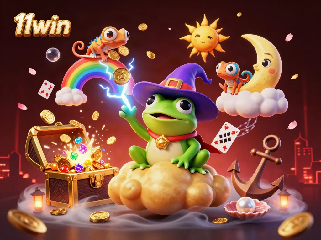 Join the adventure with 11win, where a storm of golden coins awaits in a vibrant casino realm.