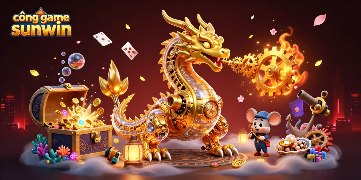 cổng game sunwin shows an intricate dragon and vibrant casino elements creating an engaging gaming atmosphere