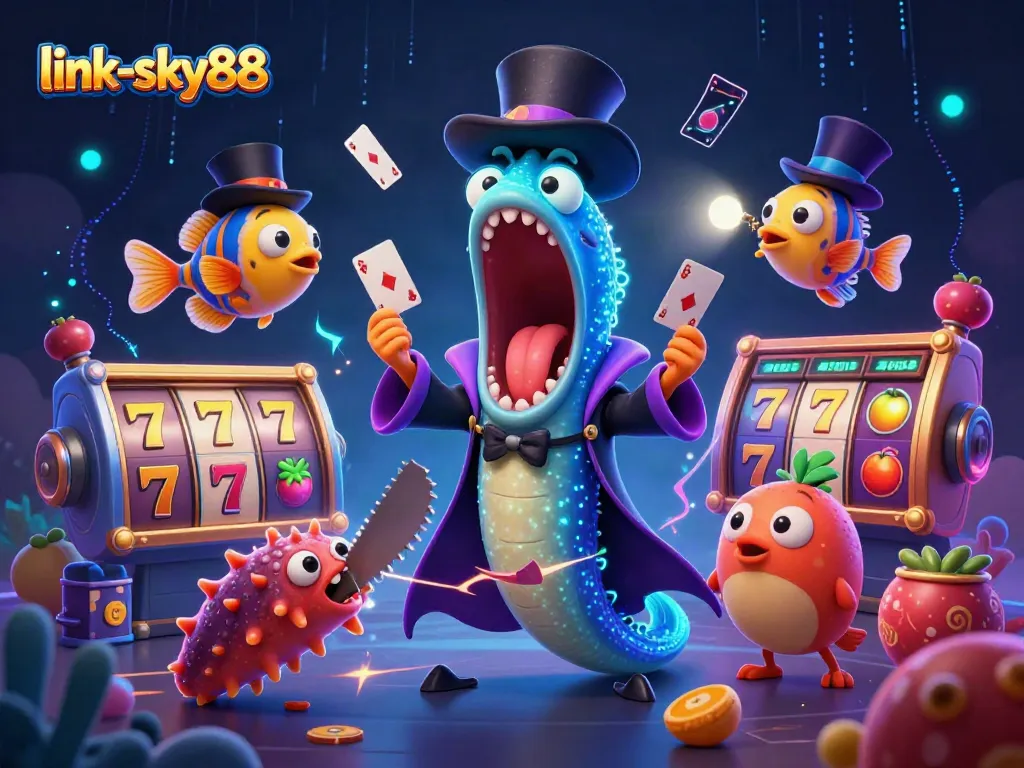 Get lucky with link-sky88 while enjoying vibrant slots and energetic gameplay in a 3D scene.