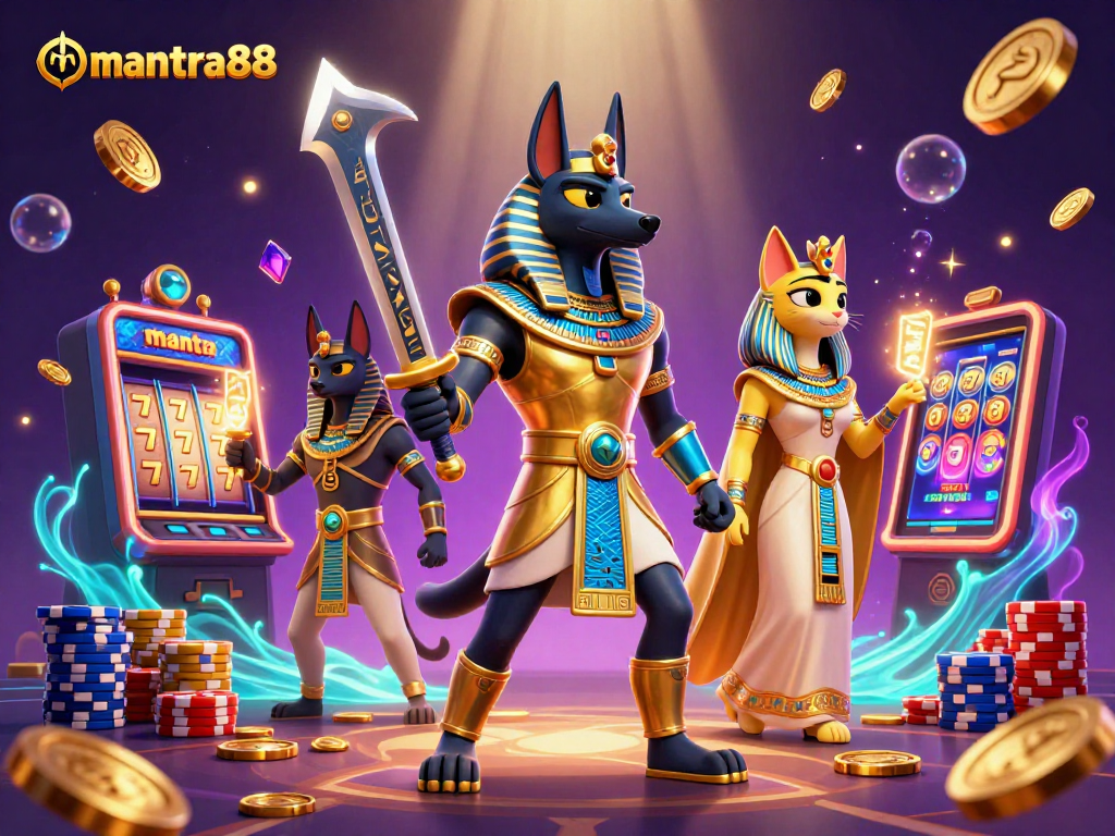 Play casino games with luck and excitement at mantra88 featuring vibrant slot machines and 3D characters.