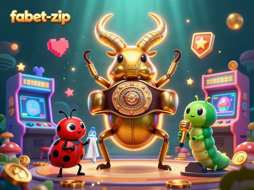 Engage with fabet-zip through an exciting 3D casino scene featuring a golden stag beetle champion.