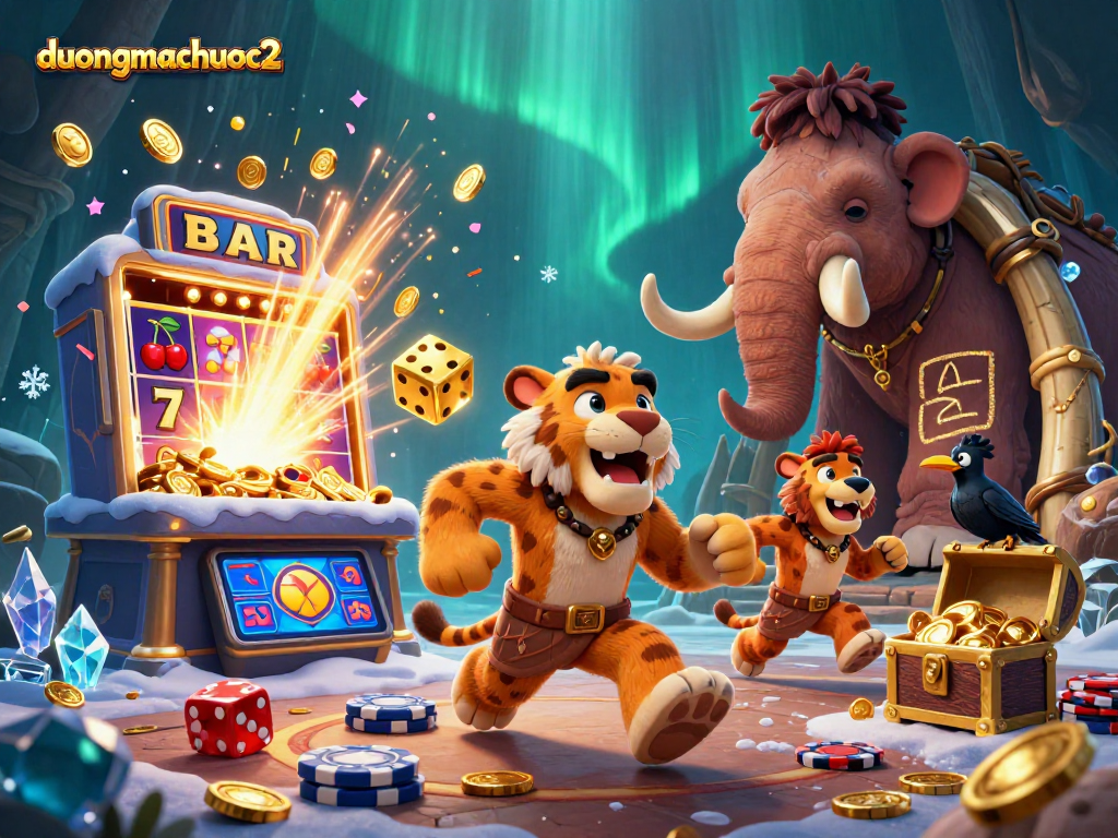 Play duongmatchuoc2 at the vibrant casino featuring 3D characters, gold coins, and exciting slot machines.